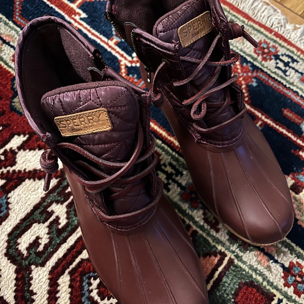 Sperry Maroon Quilted Duck Boots